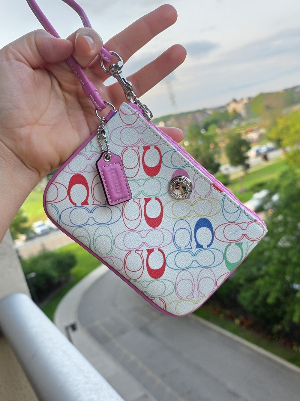 Coach Multicolor Wristlet with Pink Trim